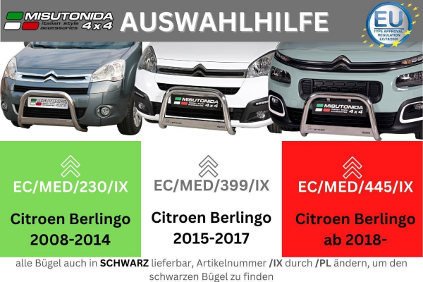 Edelstahl Frontbügel Frontschutzbügel für Citroen Berlingo 2018-2023 G