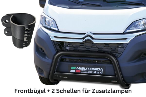 Frontbügel Edelstahl schwarz für Citroen Jumper Maxi 2014- 63mm mit Gutachten + Lampenhalter