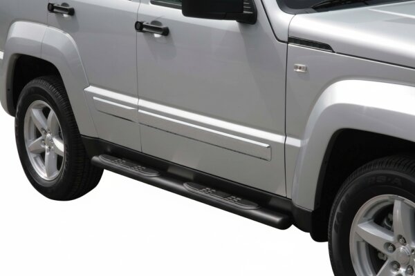 Schwellerrohre SCHWARZ oval mit Tritt für Jeep Cherokee KK Bj.08- Edelstahl mit TÜV