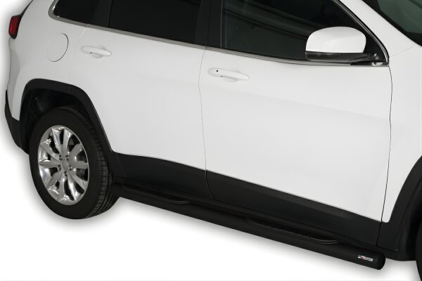 Schwellerrohre SCHWARZ mit Tritt für Jeep Cherokee KL Bj.14- Edelstahl Ø76mm mit TÜV
