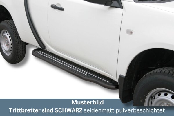 Trittbretter SCHWARZ für MITSUBISHI L200 Club Cab KAOT 2010> Edelstahl mit TÜV