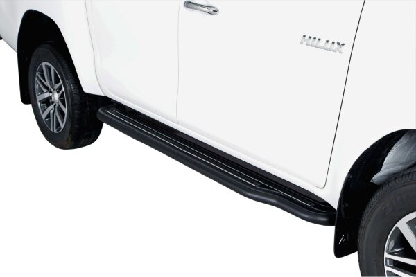 Trittbretter SCHWARZ für TOYOTA HiLux Doppelkabine ab Bj.2015- Edelstahl mit TÜV
