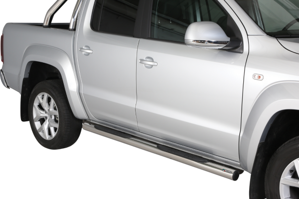 Schwellerrohre mit Tritt für VOLKSWAGEN Amarok 2H 2010> Edelstahl Ø76mm mit TÜV