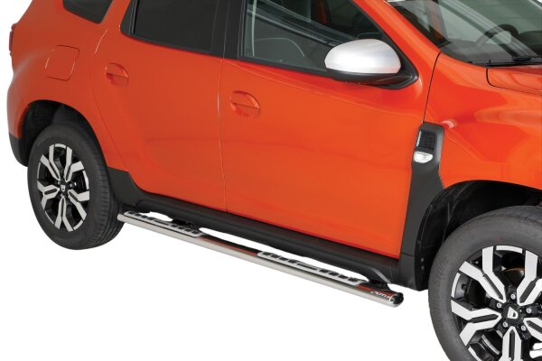 Schwellerrohre Design oval mit Tritt für DACIA Duster Bj. 2018- Edelstahl mit TÜV