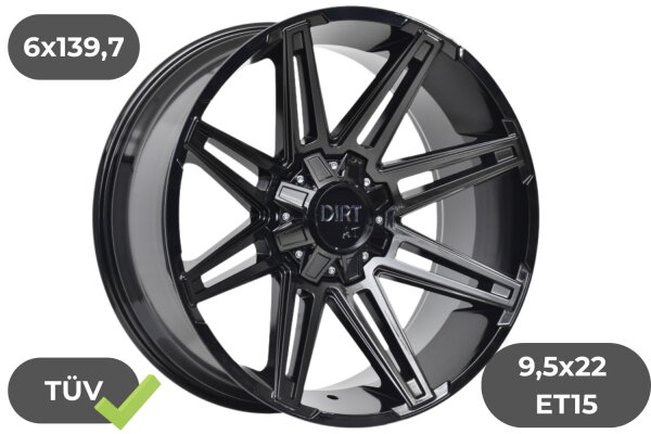 4x Felgen Dirt D88 schwarz 9,5x22 ET15 für Ford Ranger / Raptor 6x139,7