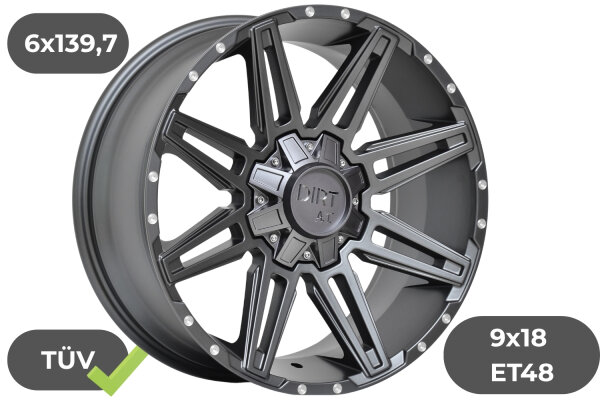 4x Felgen Dirt D88 matt grau & Nieten 9x18 ET25 für VW Amarok T1 6x139,7
