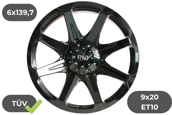 4x Felgen RID R05 gloss black 9x20 ET10 für Isuzu D-Max BTF WTF 6x139,7