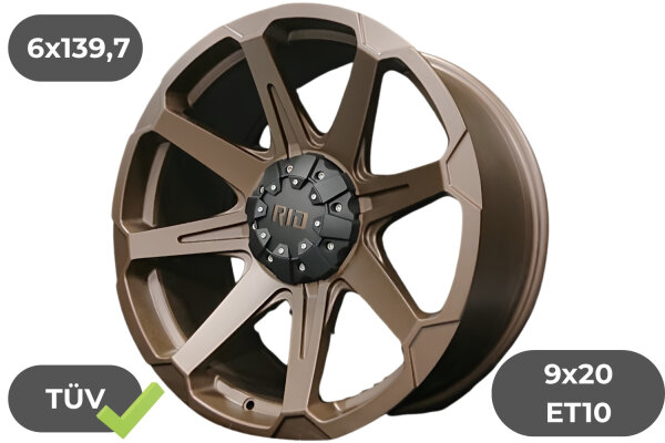 4x Felgen RID R05 matte dark bronze 9x20 ET10 für Isuzu D-Max ATFS 6x139,7