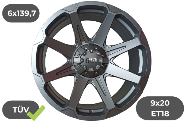4x Felgen RID R05 matt gunmetal 9x20 ET18 für Ford Ranger Raptor 2AB 6x139,7