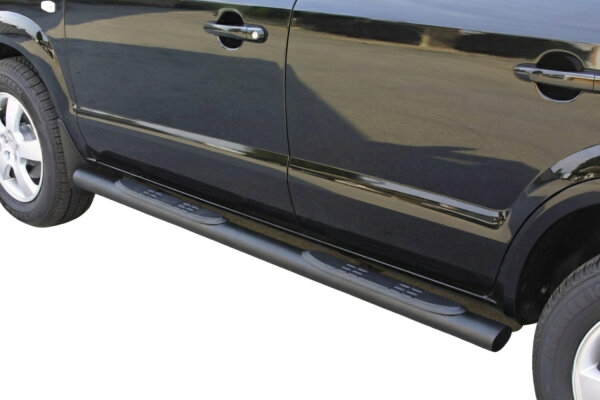 Schwellerrohre oval mit Tritt SCHWARZ für HYUNDAI Tucson JM Bj. 2004-2014 Ø76mm TÜV