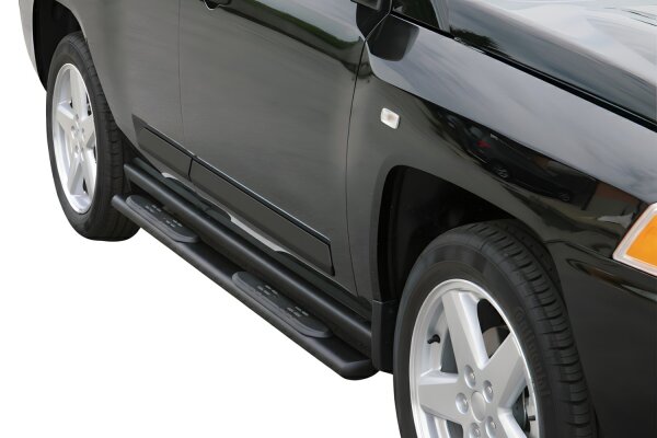 Schwellerrohre oval mit Tritt SCHWARZ für JEEP Compass PK 2007-10 V2A mit TÜV