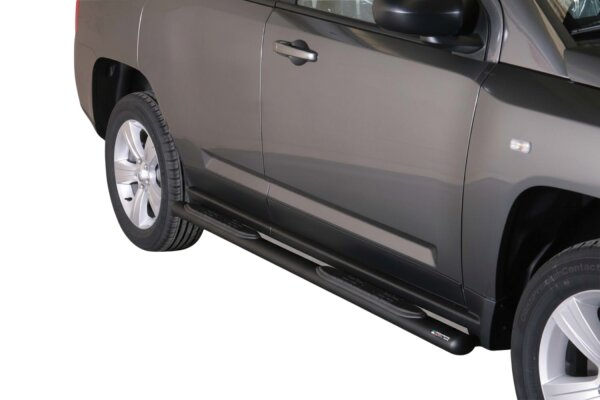 Schwellerrohre oval mit Tritt SCHWARZ für JEEP Compass PK 2011> V2A Ø76mm mit TÜV