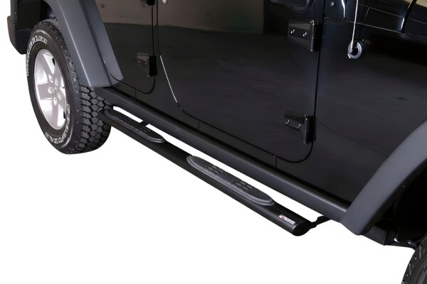 Schwellerrohre oval mit Tritt SCHWARZ für JEEP Wrangler JK 5 Türer 2011> Ø76mm mit TÜV