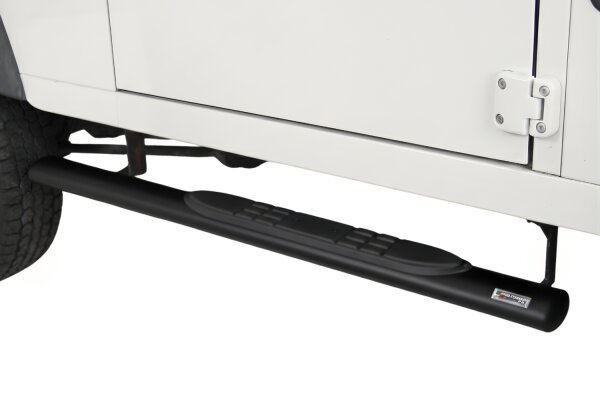 Schwellerrohre oval mit Tritt SCHWARZ für LAND ROVER Defender LD 90 V2A mit TÜV