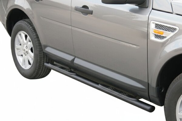 Schwellerrohre oval mit Tritt SCHWARZ für LAND ROVER Freelander 2 LF 2008> V2A TÜV