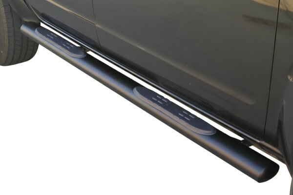 Schwellerrohre oval mit Tritt SCHWARZ für NISSAN Navara Doppelkabine D40 05-10 TÜV