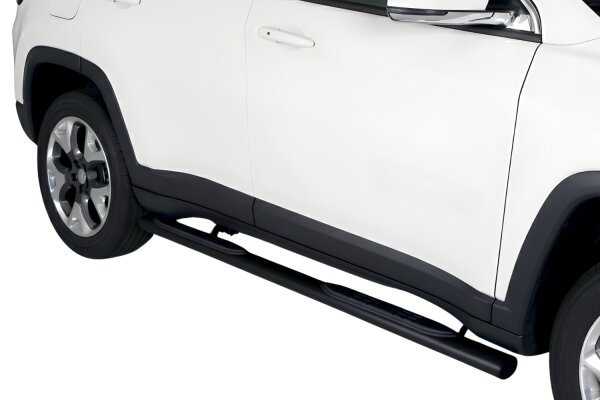 Schwellerrohre oval mit Tritt SCHWARZ für JEEP Compass ab Bj. 2017- V2A Ø76mm mit TÜV