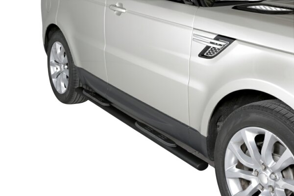 Schwellerrohre oval mit Tritt SCHWARZ für Range Rover Sport Bj. 2014-17 V2A Ø76mm TÜV