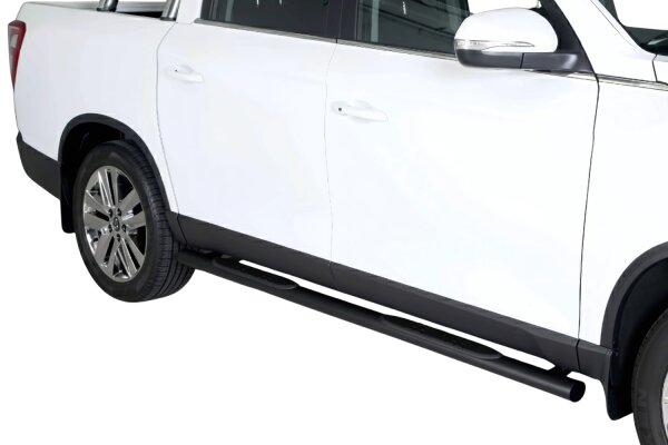 Schwellerrohre oval mit Tritt SCHWARZ für SSANGYONG Musso & Grand Musso Bj. 2018- V2A mit TÜV