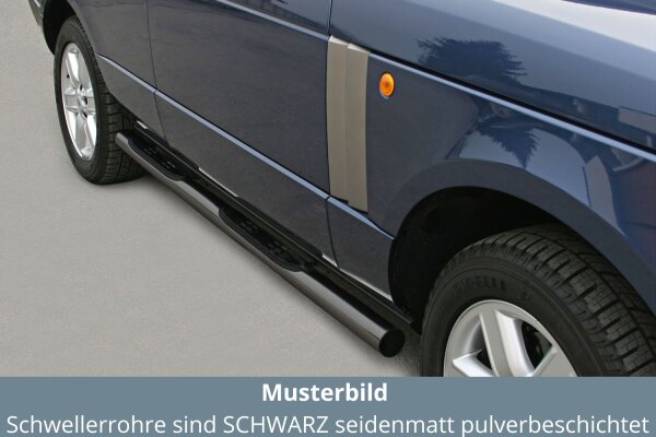 Schwellerrohre SCHWARZ mit Tritt für LAND ROVER Range Rover Bj.05- V2A Ø76mm mit TÜV