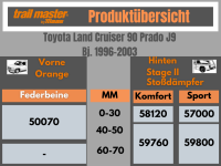 2 Stoßdämpfer Trailmaster für Toyota Land Cruiser 90 J9 0-30mm Bj 96-03 Hinten