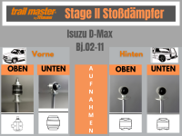2 Stoßdämpfer Trailmaster für Isuzu D-Max 0-20mm Bj 02-11 Vorne Hinten