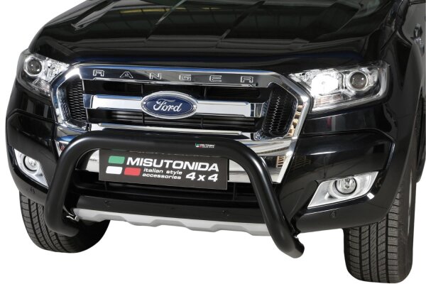 Frontbügel Edelstahl schwarz für Ford Ranger 2016- Ø76mm mit Gutachten Frontschutzbügel
