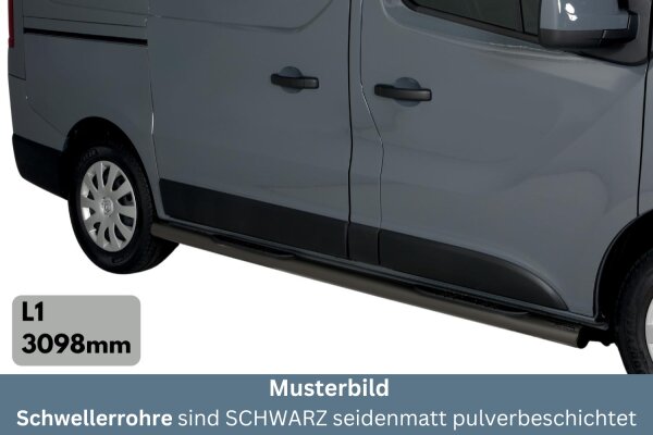 Schwellerrohre SCHWARZ mit Tritt für RENAULT Trafic 3 L1 ab Bj.14- Edelstahl Ø76mm mit TÜV