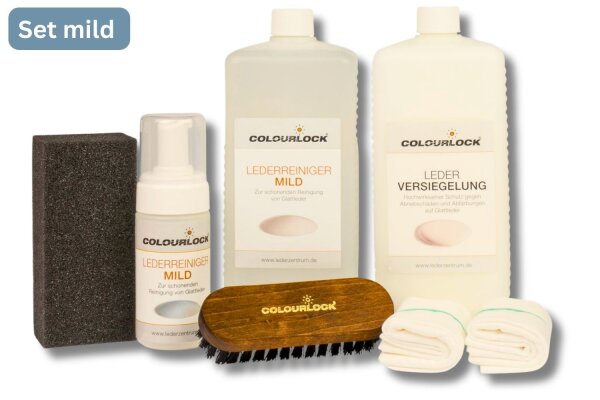 COLOURLOCK Neuleder Pflegeset Reiniger mild mit Versiegelung Schwamm Tuch