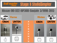 4 Stoßdämpfer Trailmaster Stage 2 für Nissan Pickup D22 Bj. 98-04 Vorne & Hinten