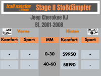 2 Stoßdämpfer Trailmaster für Jeep Cherokee KJ 0-30mm Bj 02-08 Hinten