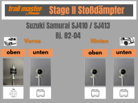 2 Stoßdämpfer Trailmaster für Suzuki Samurai 80-110mm Bj 9.81- Vorne Hinten