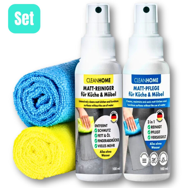 CLEANHOME Matt-SAUBER + Matt-PFLEGE-SET für matte Fronten bei Küchen- und Möbel