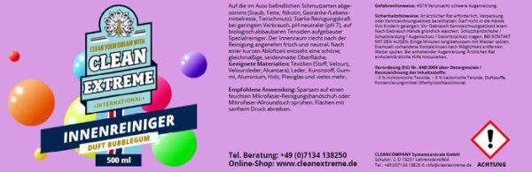 CLEANEXTREME Auto-Innenreiniger BUBBLEGUM - Kunst-Stoff-Teppich - 500 ml