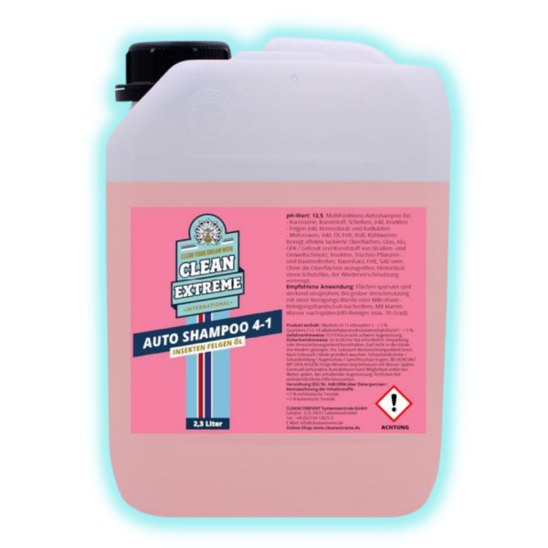 CLEANEXTREME Autoshampoo 4-in-1: Shampoo-Insekten-Felgen-Öl - 2,3 Liter