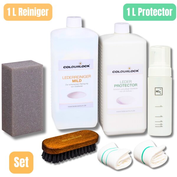 COLOURLOCK Glattleder Pflegeset mit 1L Leder Protector & 1L Lederreiniger Mild